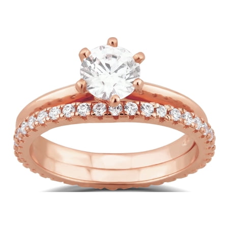 Arista 2.88 ct Round Swarovski Diamond Solitaire Bridal Set in Pink Plated Sterling Silver