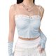 thumbnail image 3 of VISgogo Blusas de verano para mujer, con tirantes finos, decoración de dobladillo de encaje, camisa casual elástica sin mangas VISgogo moda, 3 of 6