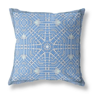 28â€ Blue White Geostar Indoor Outdoor Throw Pillow