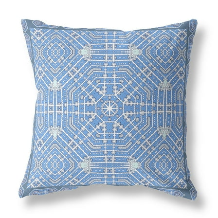16†Blue White Geostar Indoor Outdoor Throw Pillow