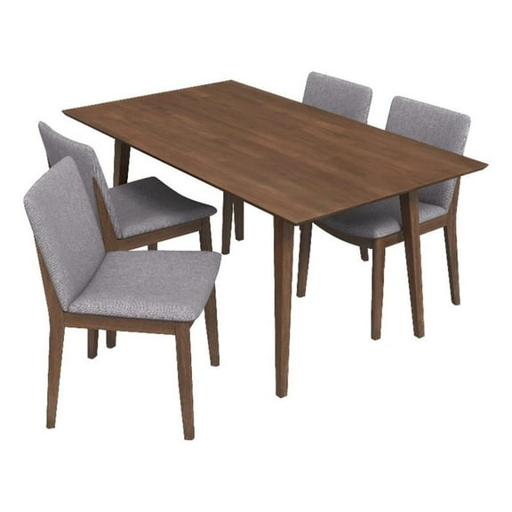 Dulce Modern Solid Wood Walnut Dining Table and 4 Chair Set