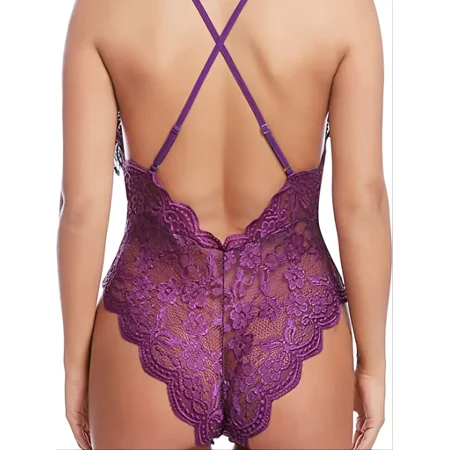 

Women Lace Bodysuit One Piece Babydoll Backless Mini Teddy V Neck Lingerie