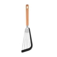 thumbnail image 1 of Espátula de acero inoxidable, espátula antiadherente para pescado con cabeza ranurada, espátula negra de una pieza con mango de madera para voltear y servir fácilmente, ideal para huevos,, 1 of 7