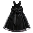 thumbnail image 5 of Girls Princess Dresses Cozy Satin Tulle,V Neck Back Big Bow Floor Length Wedding Flower Party Pageant Gown Black 7-8Years, 5 of 7