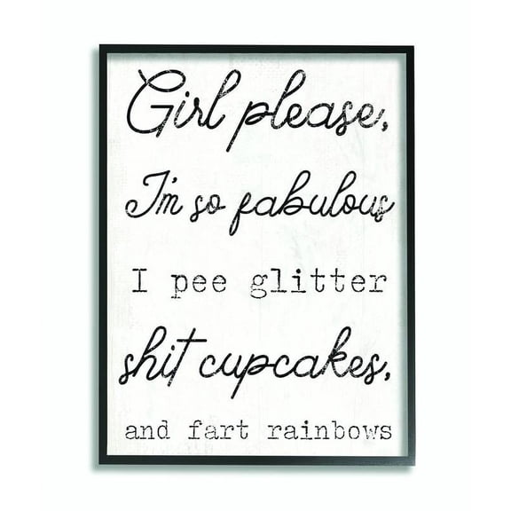 Stupell Industries Girl Please Glam Funny Wood Textured Word Design Framed Wall Art by Daphne Polselli, 24" x 30", Black Framed