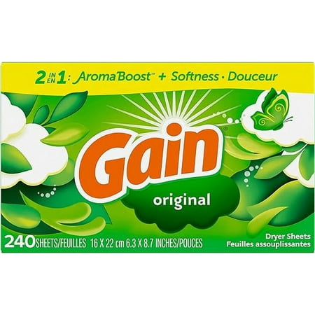 Gain Dryer Sheets Laundry Fabric Softener, Original Scent, 240 Count