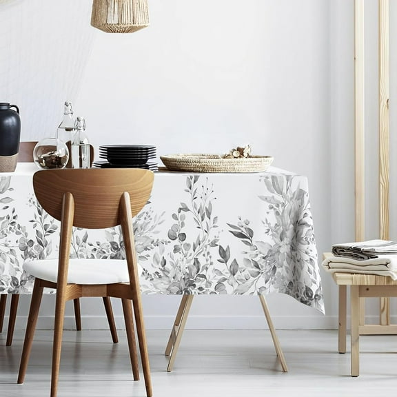Eucalyptus Leaves Fabric Waterproof Tablecloth,Rectangle Watercolor Wrinkle Oil-Proof Resistant Table Cover for Dining Table, Buffet Parties and Campin,Grey Leaves(60" x 120" inch)