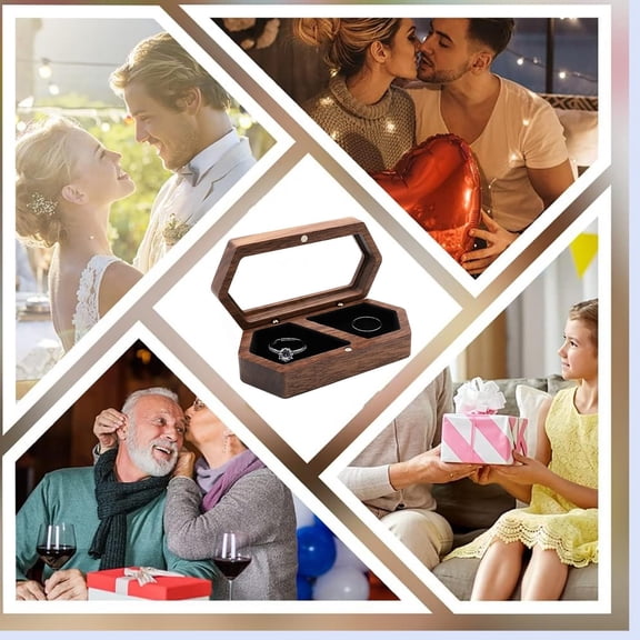 Wooden Jewelry Ring Holder With Transparent Lid Slot Storage Container Portable Wedding Couple Rings Organizer For Home And