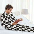 thumbnail image 6 of Naloa Black and White Checkerboard Men’s Pajamas Set - Long Sleeve Button Down Sleep Shirt and Pajama Bottoms Sleepwear Set-Large, 6 of 7