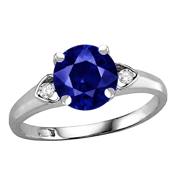 Star K� Round 7mm Created Sapphire Three 3 Stone Heart Engagement Promise Wedding Ring