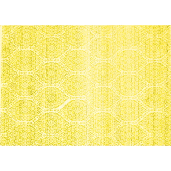 Ahgly Company Machine Washable Indoor Rectangle Abstract Yellow Contemporary Area Rugs, 2' x 4'