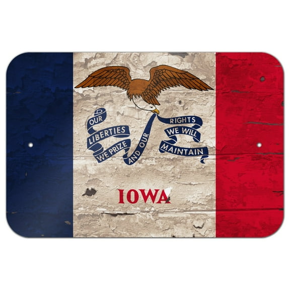 Rustic Iowa State Flag Distressed USA Home Business Office Sign