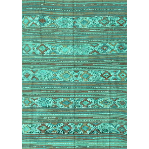 Ahgly Company Machine Washable Indoor Rectangle Abstract Turquoise Blue Contemporary Area Rugs, 3' x 5'