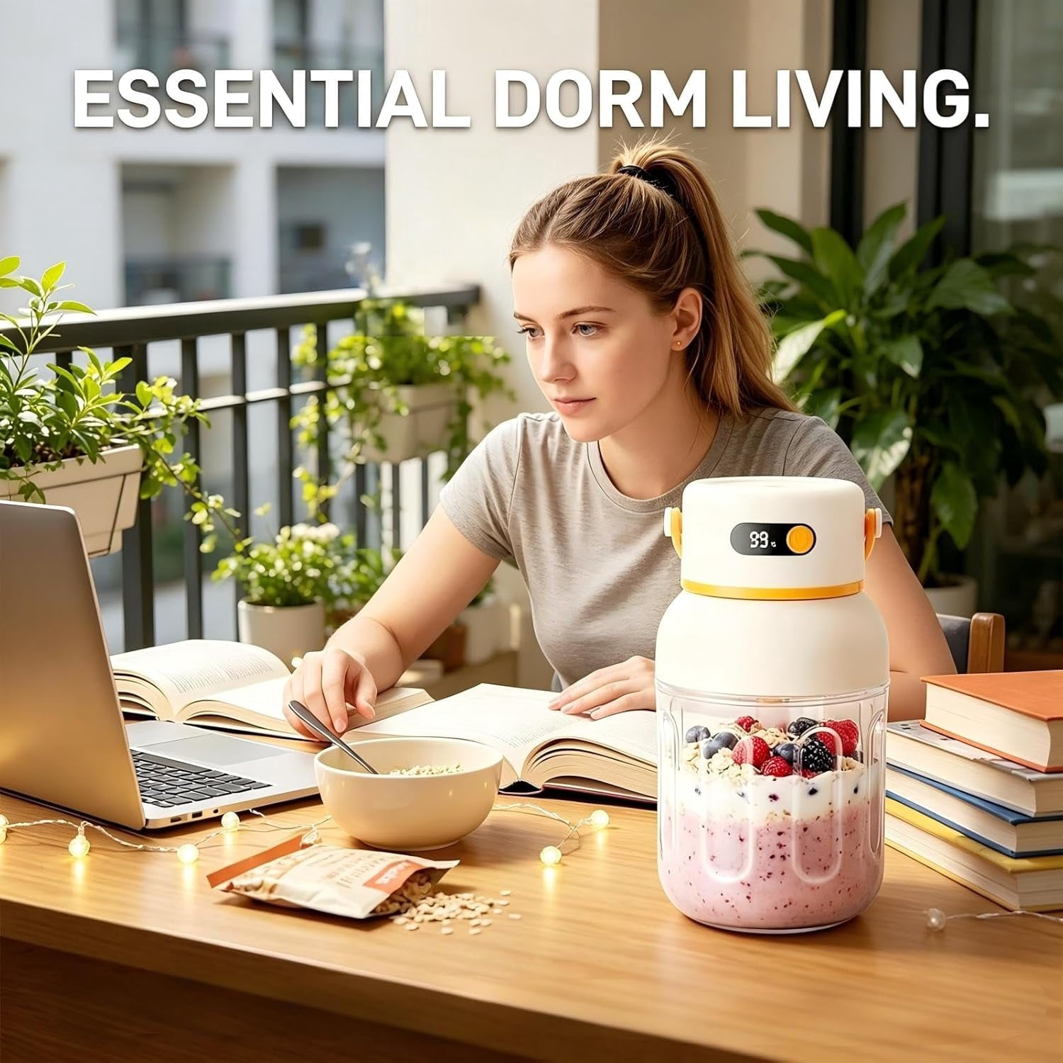 Portable Electric Juicer Cup with Zero Cord Hassle,Wireless Personal Juicer Cup USB Rechargeable Blender,Leakproof Lid,40 Seconds,for Shakes and Smoothies(1000ML)