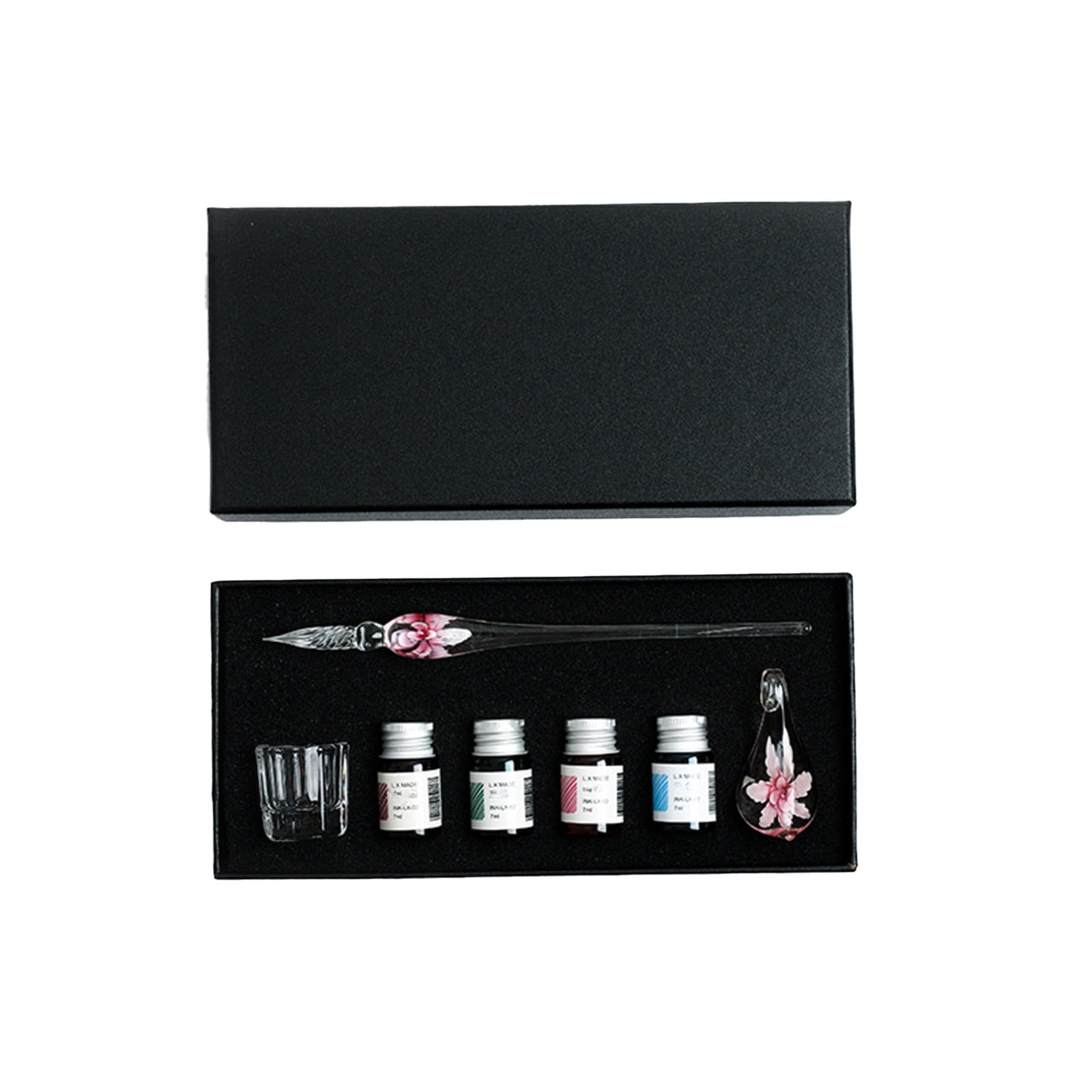 Xheghe Crystal Glass Pen Set with Ink Bottles, Brush Washing Cup & Pen Rack - Ideal Gift for Writers and Professionals