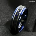 thumbnail image 2 of Tungsten Rings for Men Wedding Bands for Him 8mm Black and Blue Carbon Fiber, 2 of 5