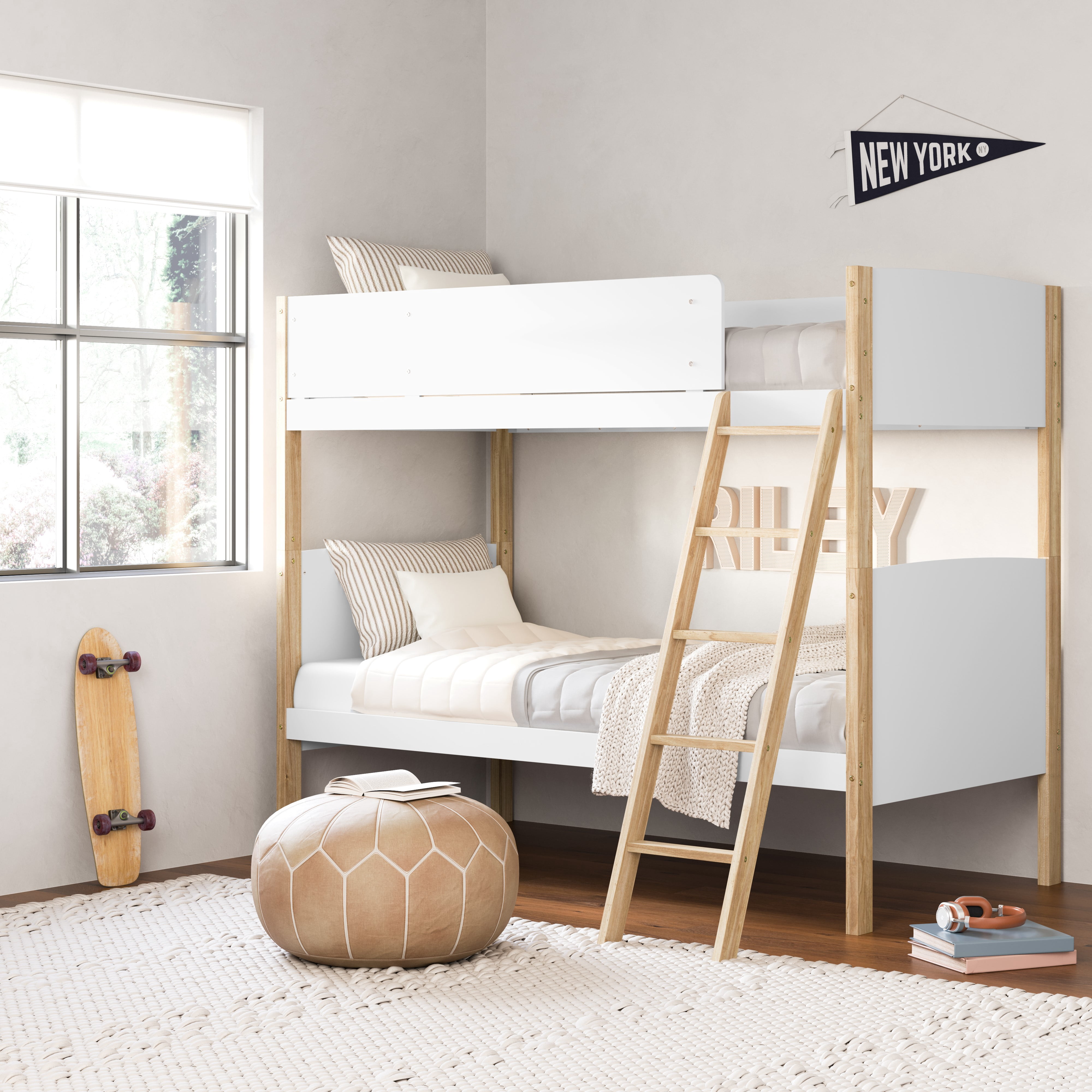 Storkcraft Next Delray Twin-over-Twin Bunk Bed, White with Natural
