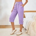 thumbnail image 5 of Women's Cotton Linen Drawstring Capris Shorts, Relaxed Fit with Pockets, Casual Solid Summer Bottoms for Walking, Travel, & Everyday | TruBelle,Pink M, 5 of 8
