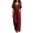 thumbnail image 2 of Sunnin Women Wide Leg Long Pants with Pockets V Neck Drawstring Waist Casual Loose Jumpsuit Pants for Women, 2 of 6