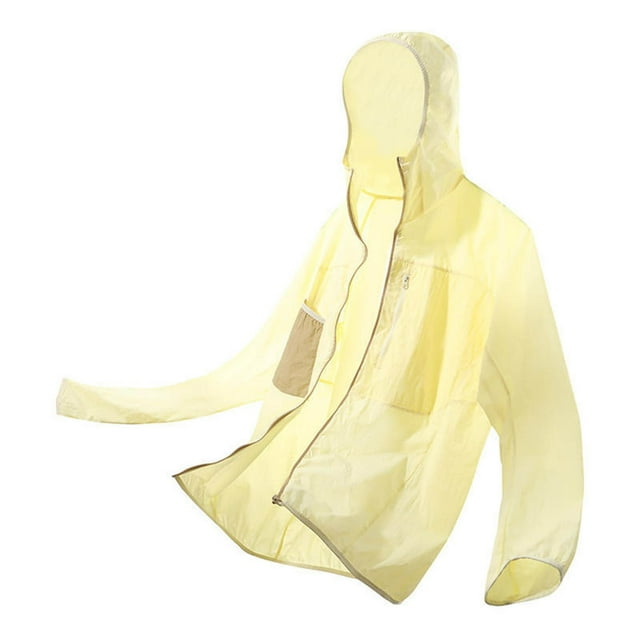 Chemises pour Hommes Unisexes Homme Femme Couleur Unie Extérieur Coupe-Vent Légères Randonnée Imperméable Protection Solaire Veste à Capuche Manches Longues Jaune TTTG