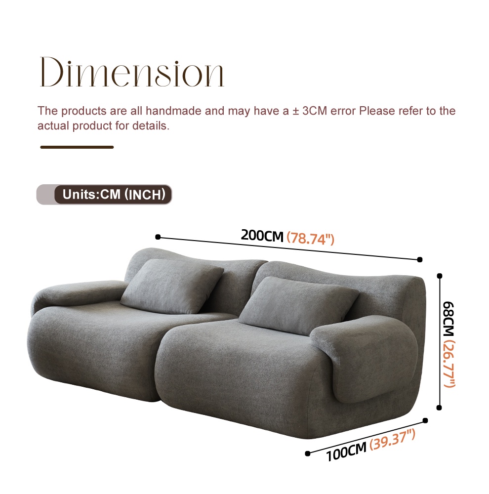 PAPROOS Sofa in a Box, Memory Foam 2-Seater Couch, Deep Seat Compression Sofa with Pillow, No Assembly Required, Modern Living Room Bedroom Apartment Dorm Furniture for Small Spaces, Grey