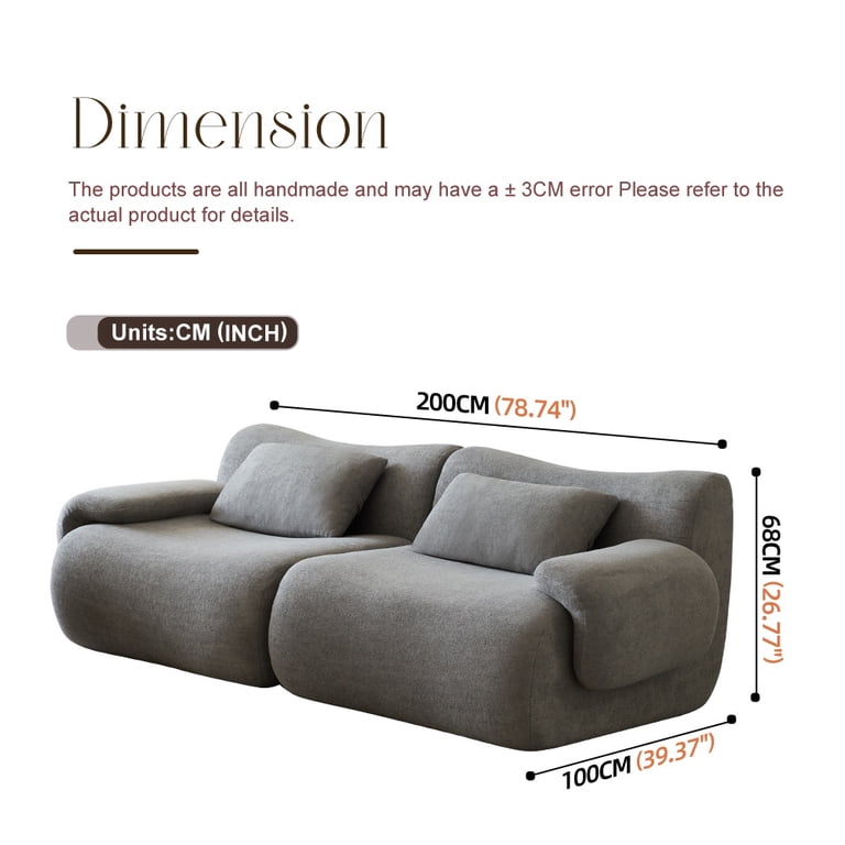 PAPROOS Sofa in a Box, Memory Foam 2-Seater Couch, Deep Seat Compression Sofa with Pillow, No Assembly Required, Modern Living Room Bedroom Apartment Dorm Furniture for Small Spaces, Grey