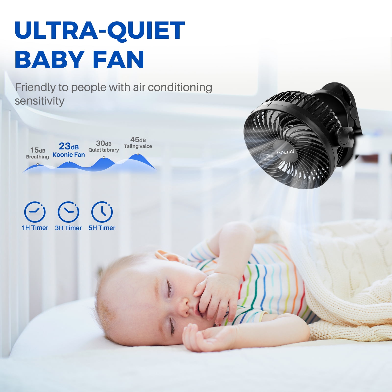 Gounni Clip-on Fan or Desktop Fan 10000mAh Battery 6-inch 3 Speeds