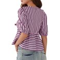 thumbnail image 3 of Mevireiy Tie Front Tops for Women, 3/4 Length Puff Sleeve Y2K Peplum Babydoll Going Out Blouse Tops, Purple, L, 3 of 7