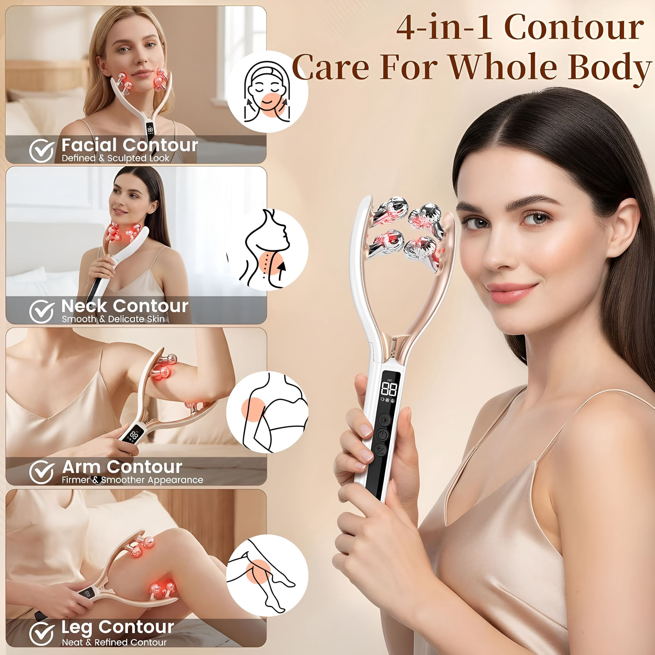 RAGUPEL Face Massager Tool with Red Light,Facial Roller Skin Care Tool for Women,Rechargeable Face Roller for Facial Contour Massage,Beauty Device for Face,Neck,Arms & Legs,Portable for Home Use