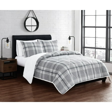Cannon Cozy Teddy Plaid Grey 2 Piece Twin/Twin XL Comforter Set