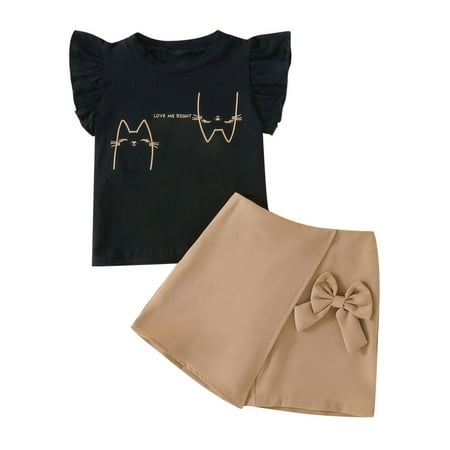 

Toddler Girl Outfits Short Sleeve Top Cartoon Printed Bow Shorts Fashionable Casual Style Kids Suits for Girls