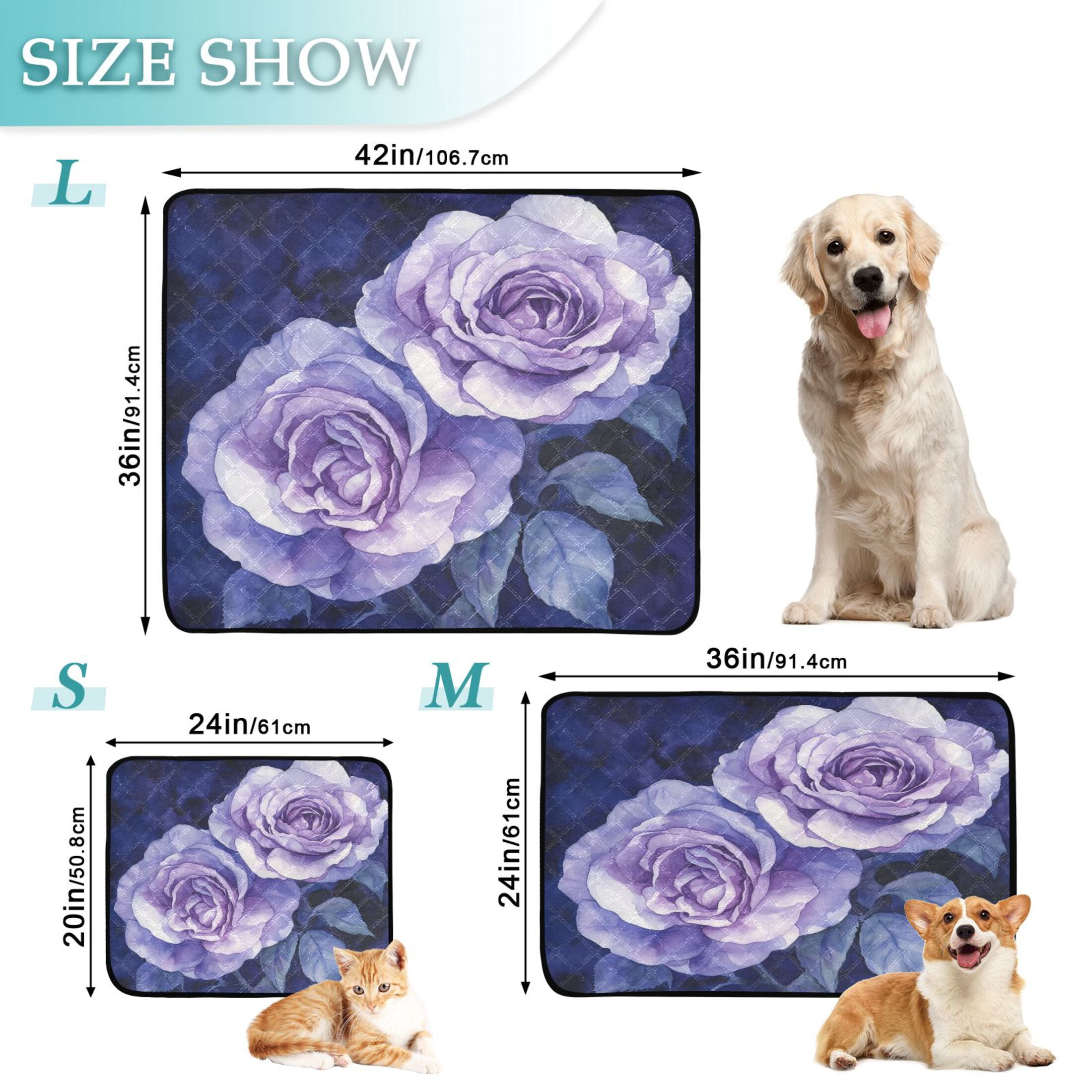 Qxltty Lilac Rose Cat litter Pads Pet Set of 3 Diaper Mats Center Anti-leakage Layer Absorbent Soft and Comfortable
