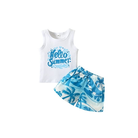 

Sunisery Toddler Boys Shorts Set Letter Print Sleeveless Round Neck Vest + Tree Flower High Waist Shorts Beachwear White 18-24 Months