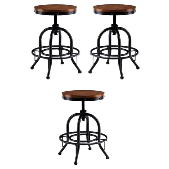 Home Square 24.25" Adjustable Swivel Counter Stool in Pine - Set of 3