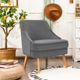 thumbnail image 3 of Costway Accent Chair Velvet Upholstered Single Sofa with Rubber Wood Legs Grey, 3 of 12
