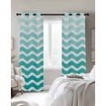 thumbnail image 4 of Geometric Turquoise Ombre Kitchen Curtains Modern Gradient White Ocean Striped Cafe Short Curtains for Bathroom Blackout Window Curtain Small Window Treatment Drapes for Bedroom Living Room 52"x45"x2, 4 of 9
