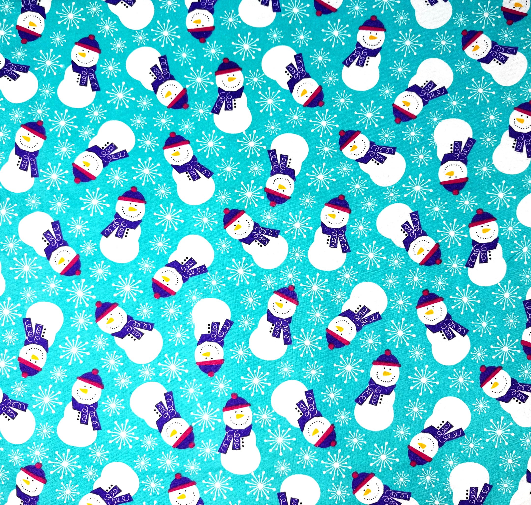 1 Yard - Happy Snowman & Snowflakes on Turquoise Blue Flannel Cotton Fabric (Great for Sewing, Craft Projects, Throw Pillows & More) 1 Yard X 44" Wide