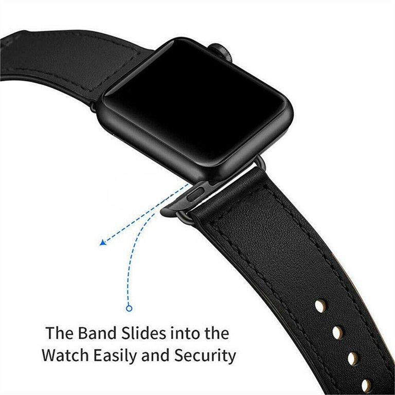 Compatible with Apple Watch Band 45mm 44mm 42mm, Genuine Leather Band  Replacement Strap Compatible with Apple Watch Series 7/6/5/4/3/2/1/SE,  Black