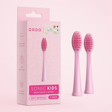Ordo - Kids Battery Toothbrush Heads - Squishmallows Auggie - Pink - 2 Pack