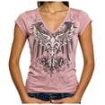 thumbnail image 2 of UOCUFY Grunge Shirts Emo Clothes Teen Girls Vintage Graphic Tee Y2k 2000s Goth Top Women Mcbling Short Sleeve Streetwear (Pink, L), 2 of 9