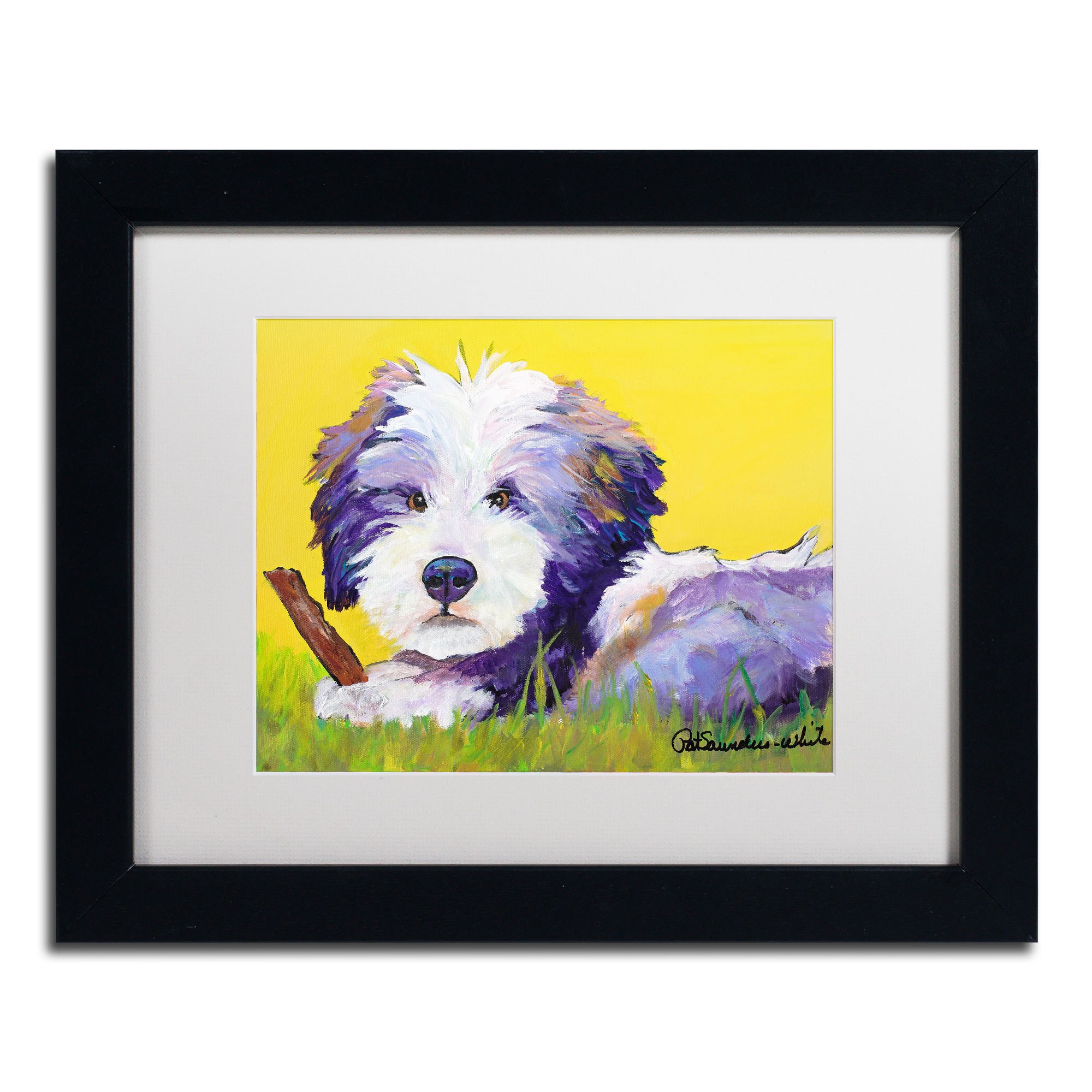 Trademark Fine Art "Chew Stick" Canvas Art by Pat Saunders-White, White Mat, Black Frame