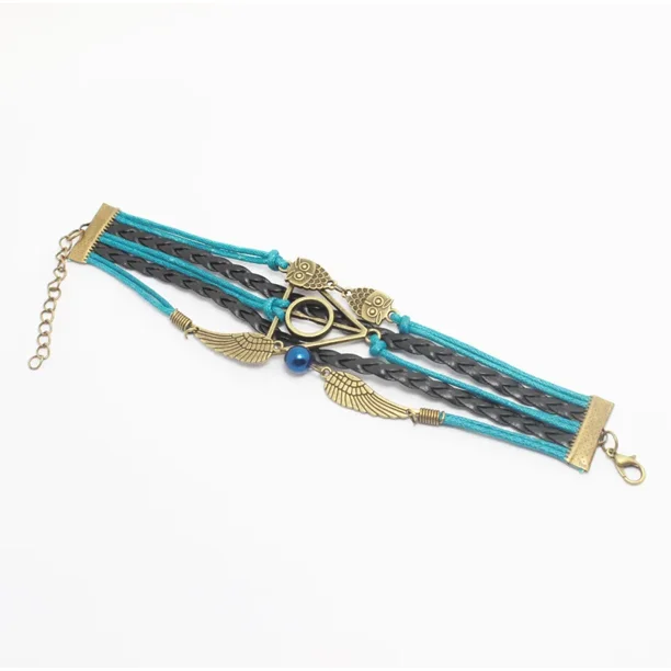 2025 Juguetes de acción de Harry Potter, Reliquias de la Muerte, Alas Doradas, Snitch, Bola de Quidditch, Búho, Hedwig Layer, Pulsera de cuero tejida a mano
