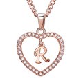 thumbnail image 2 of 26 Letters R Heart Shape Pendant Necklace Rhinestone Rose Golden Clavicular Chain Jewelry Couple Gift, 2 of 5