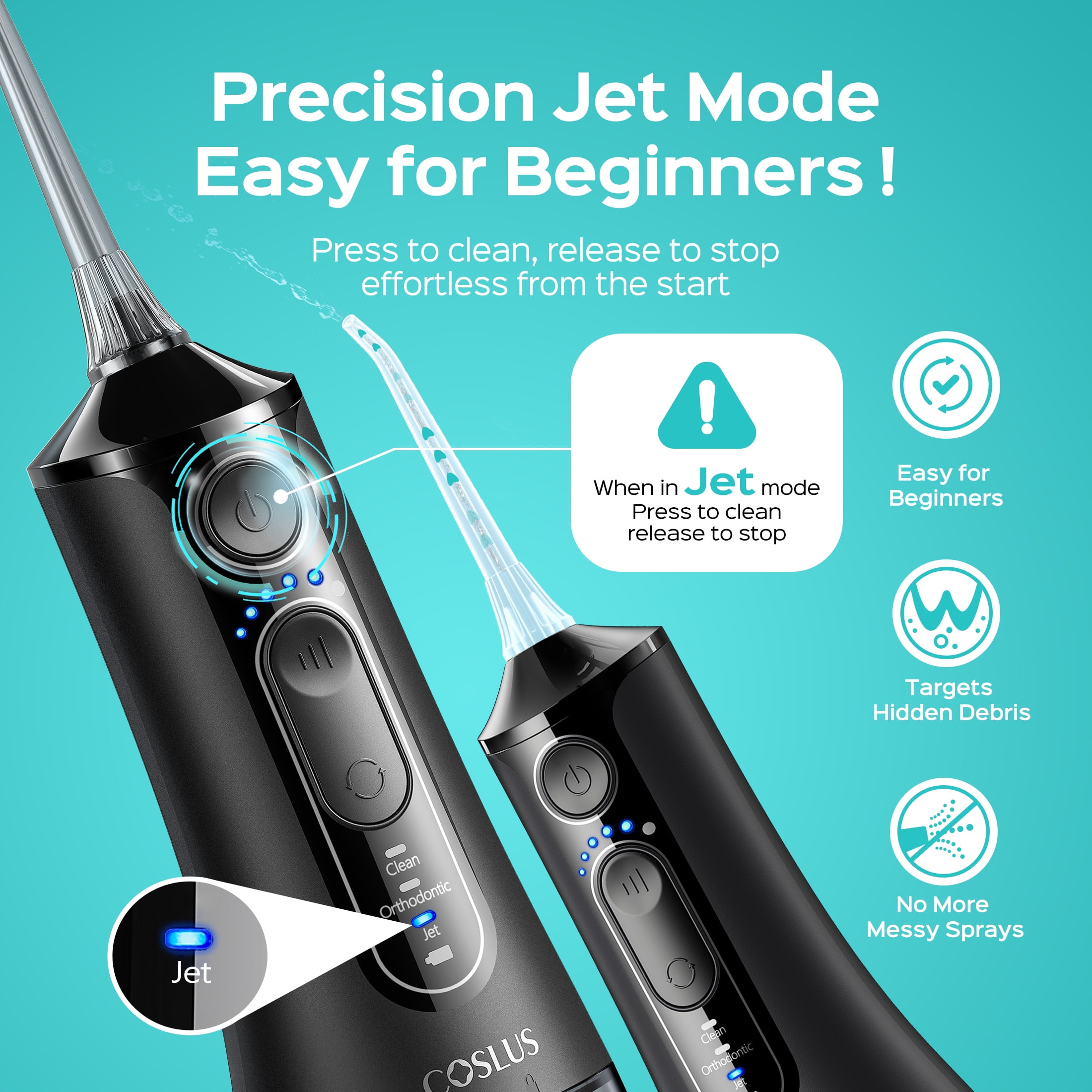 COSLUS CX51 Portable Water Flosser for Teeth,3 Modes 6 Intensity Professional Electric Water Dental Pick for Sensitive Gums, Braces for Travel Home Black