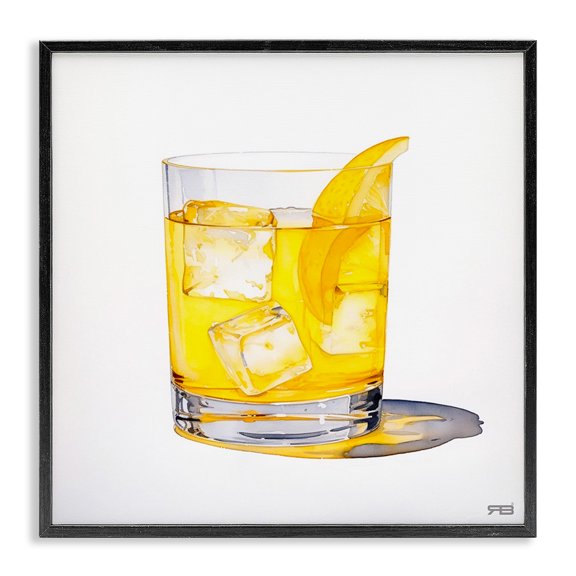 Stupell Industries Modern Liquor with Citrus Peel Black Framed Giclee Art, 12 x 12, by RB