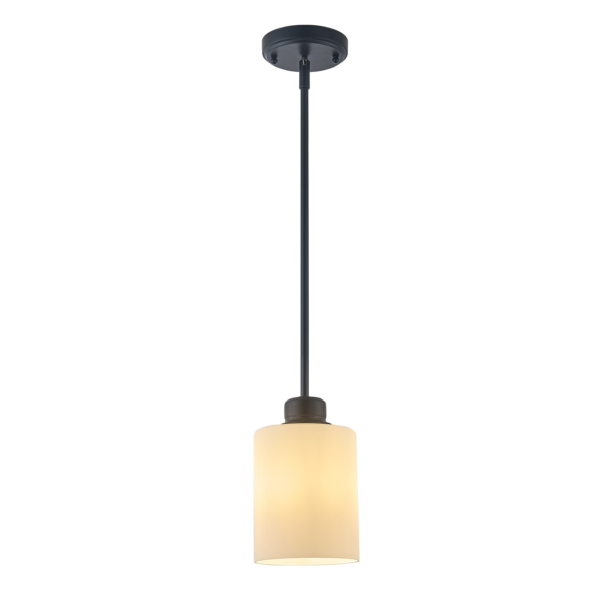 Matte Black Haddie 1-Light Mini Pendant, Dimmable with Frosted Glass Shade, Sloped Ceiling Compatible