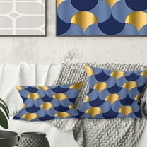 Designart Retro Luxury Waves In Gold And Blue VIII' Mid-Century Modern Throw Pillow - 16x16