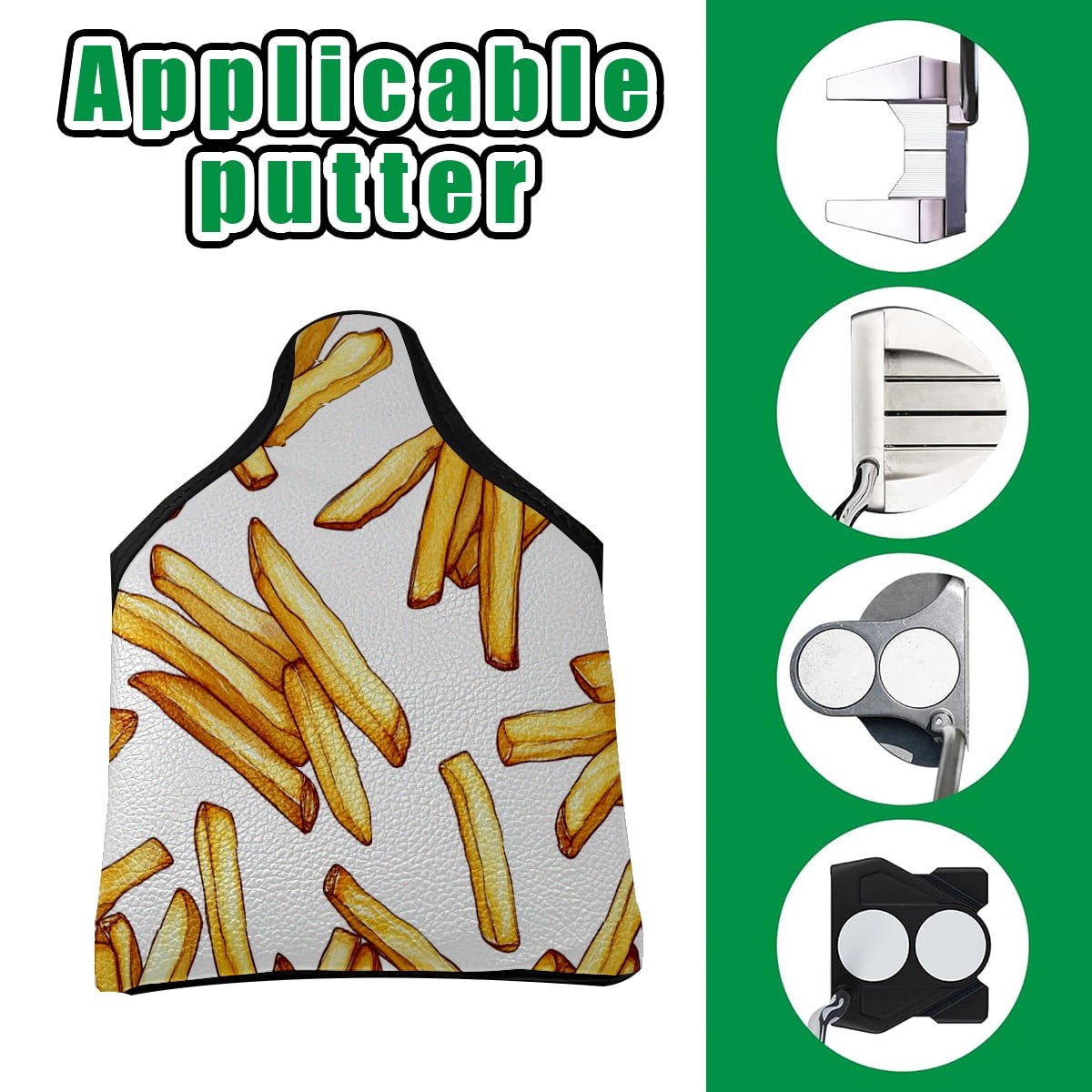 Golf Mallet Putter Cover Premium Leather Golf Putter Head Cover with Magnetic Closure Golf Cover for Men and Women French Fries Pattern