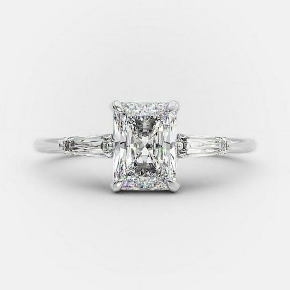 2.5CT Radiant & Tapered Baguette Three Stone Style Moissanite Engagement Ring 10k White Gold