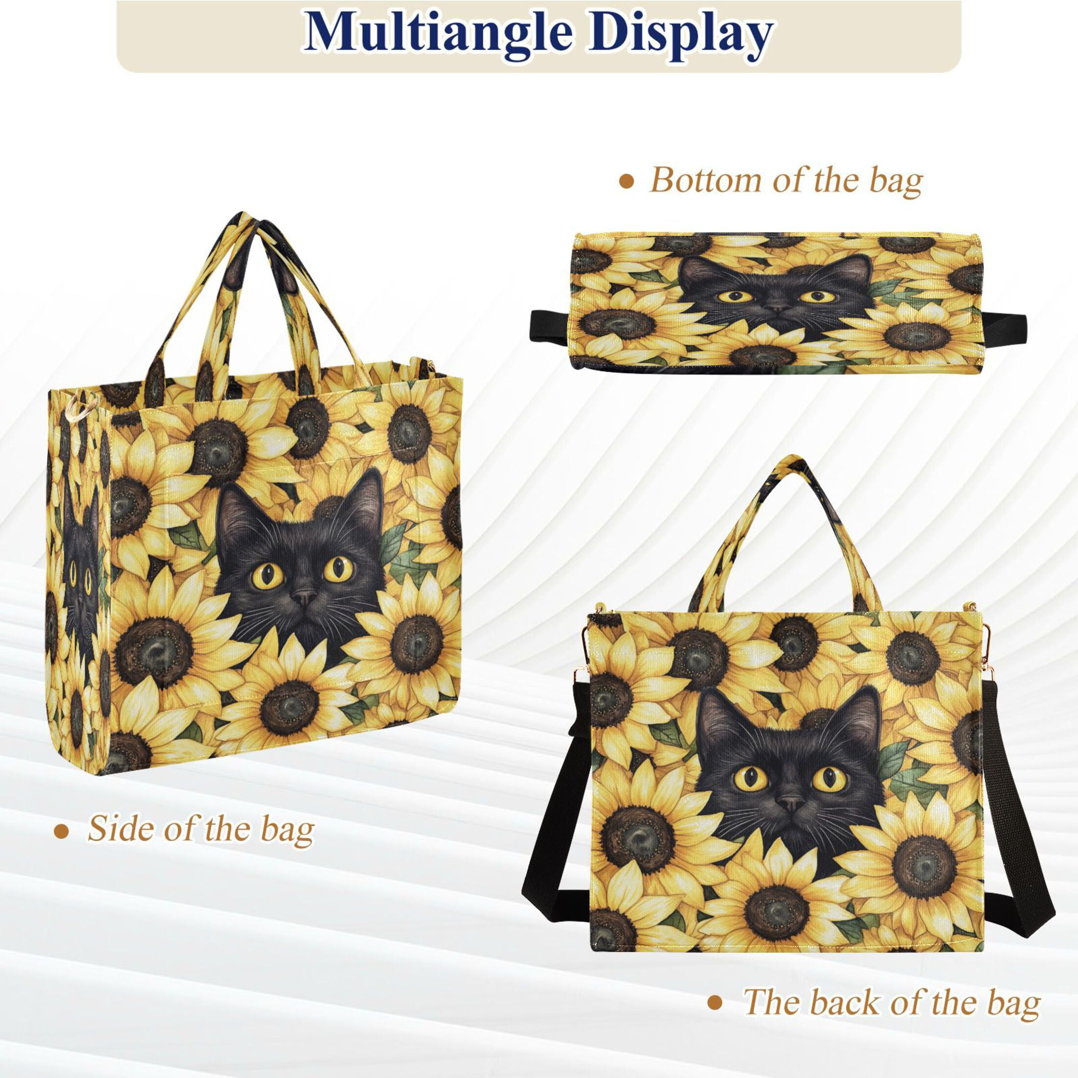 Wobogo Sunflower Cat Corduroy Tote Bag for Women Travel Crossbody Bag Purse Women Shoulder Bags Work Handbags Daily Commuter Bag 10.2×9inch